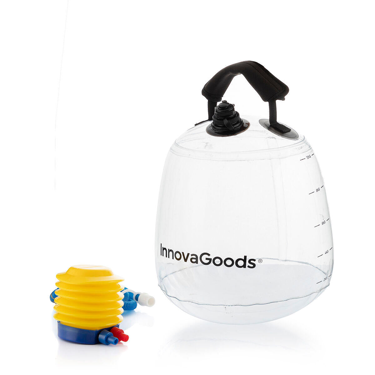 Pesa rusa de agua para entrenamiento fitness Fibell de Innovagizmo con guía de ejercicios, en color azul y diseño ergonómico