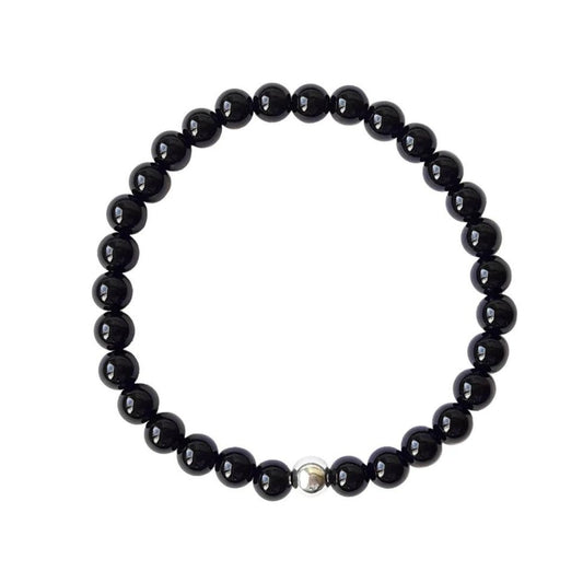 Pulsera de Ágata Negra y Bola de Plata de Ley