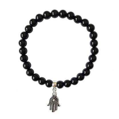 Pulsera de Ágata Negra y Mano de Fátima en Plata de Ley - Sensaido