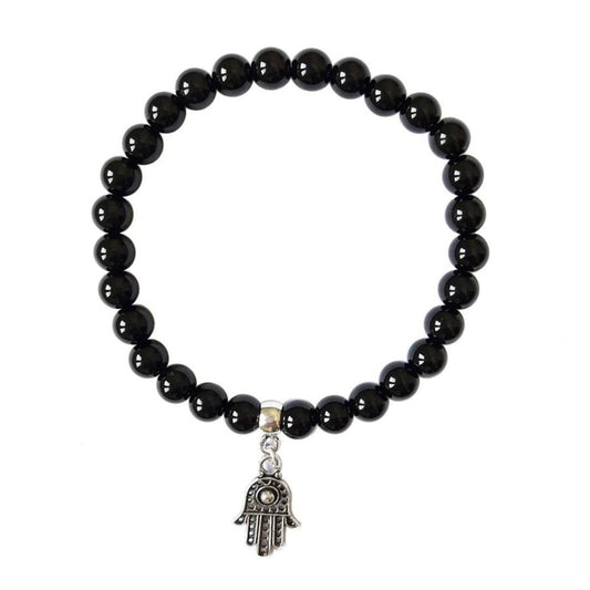 Pulsera de Ágata Negra y Mano de Fátima en Plata de Ley - Sensaido
