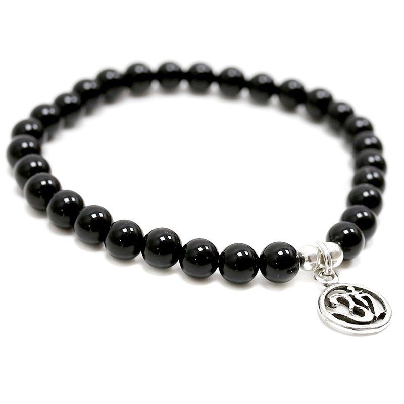Pulsera de Ágata Negra y Símbolo OM en Plata de Ley - Sensaido