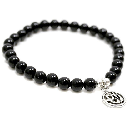 Pulsera de Ágata Negra y Símbolo OM en Plata de Ley - Sensaido