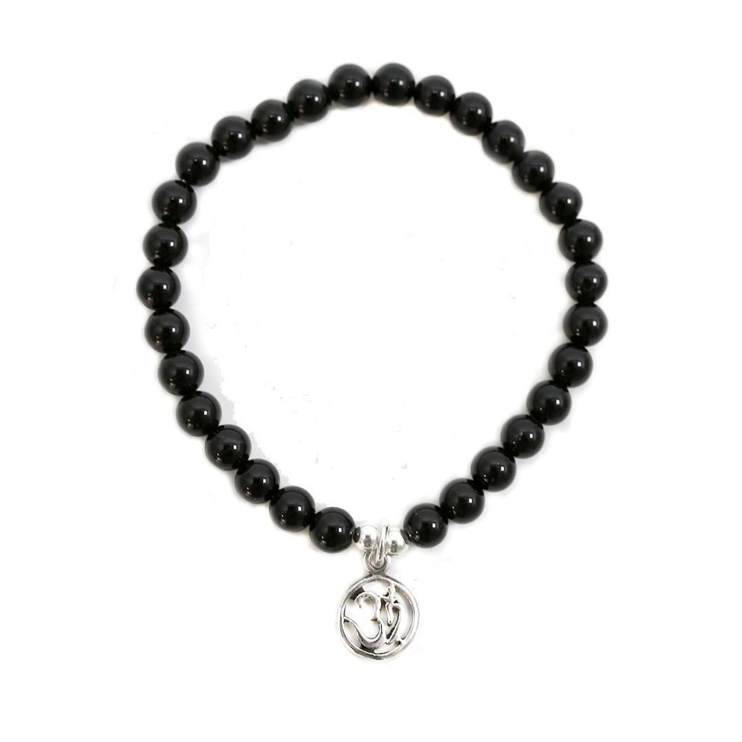 Pulsera de Ágata Negra y Símbolo OM en Plata de Ley - Sensaido