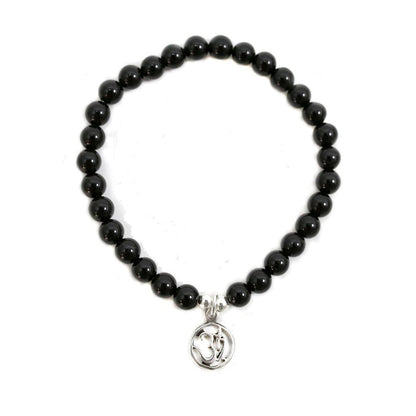 Pulsera de Ágata Negra y Símbolo OM en Plata de Ley - Sensaido