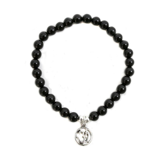 Pulsera de Ágata Negra y Símbolo OM en Plata de Ley - Sensaido