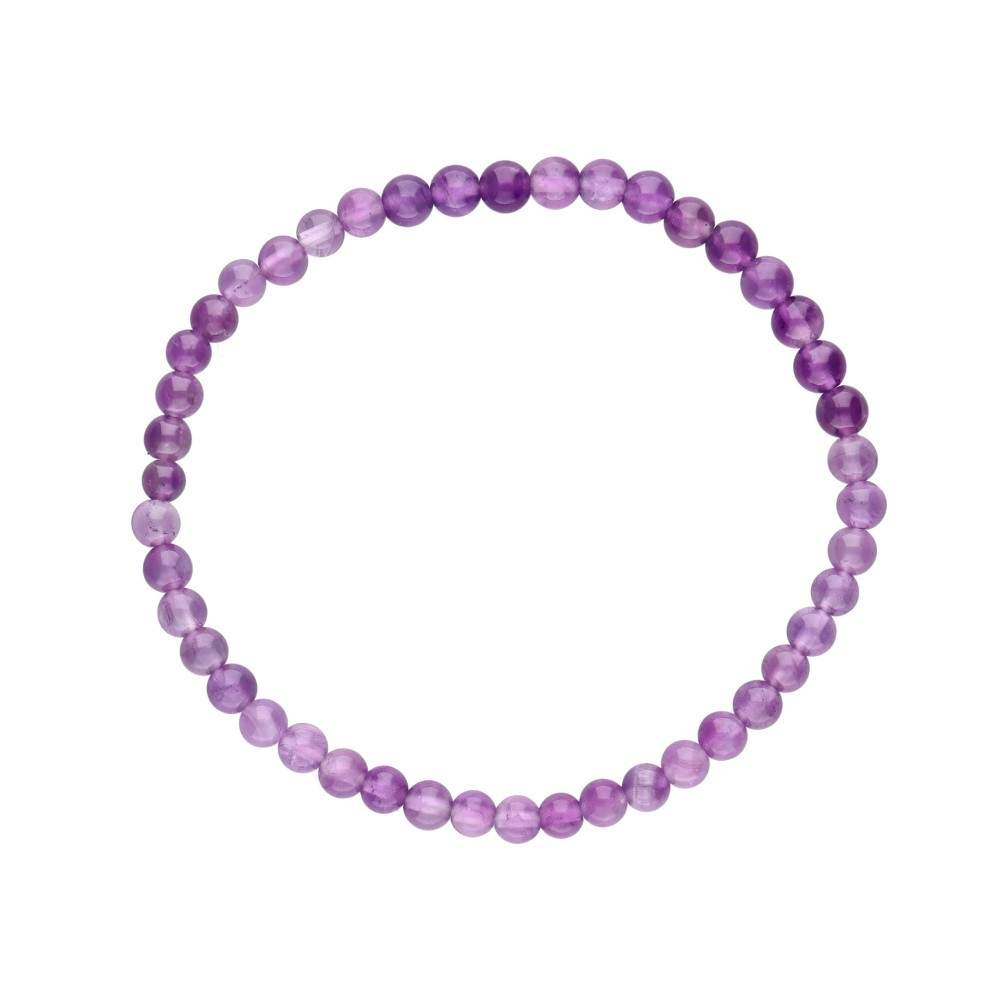 Pulsera de amatista con bolas lisas, mineral natural en tonos violetas, perfecta para accesorios de moda y bienestar espiritual.
