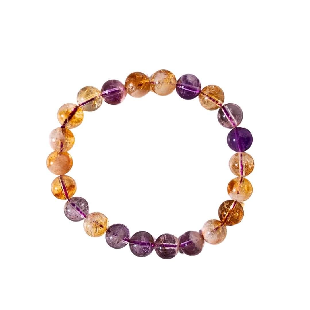 Pulsera de mineral con bolas lisas de amatista y citrino, joya elegante de Mystical Tienda.