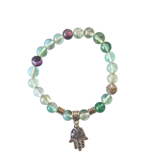 Pulsera de Fluorita  Arcoíris y Mano de Fátima