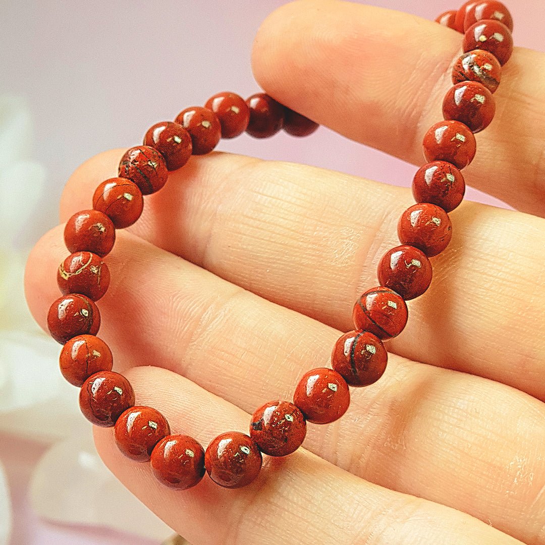 Pulsera de Jaspe Rojo Bola Lisa
