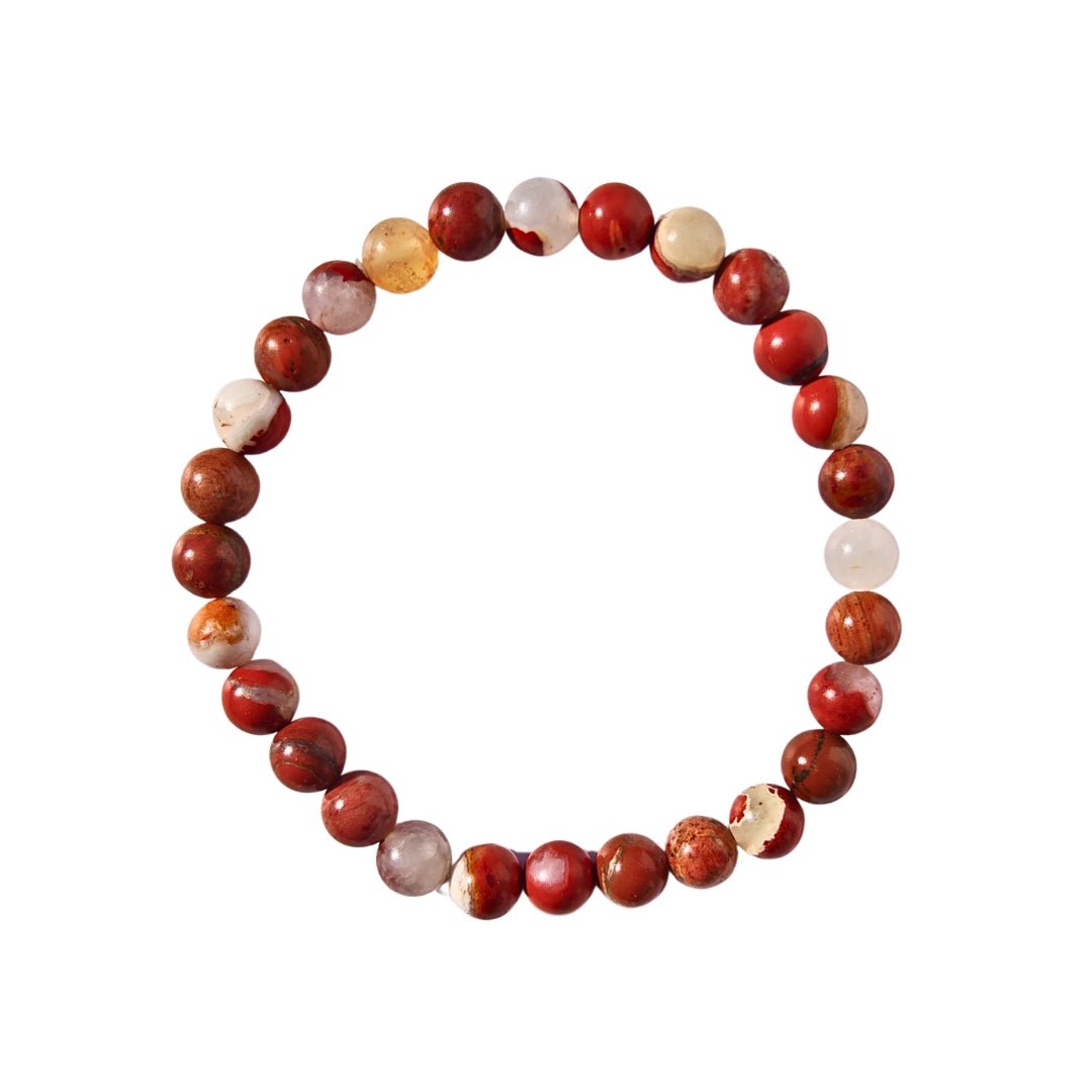 Pulsera de mineral Jaspe Sardo de bolas lisas, accesorio de joyería natural y elegante.