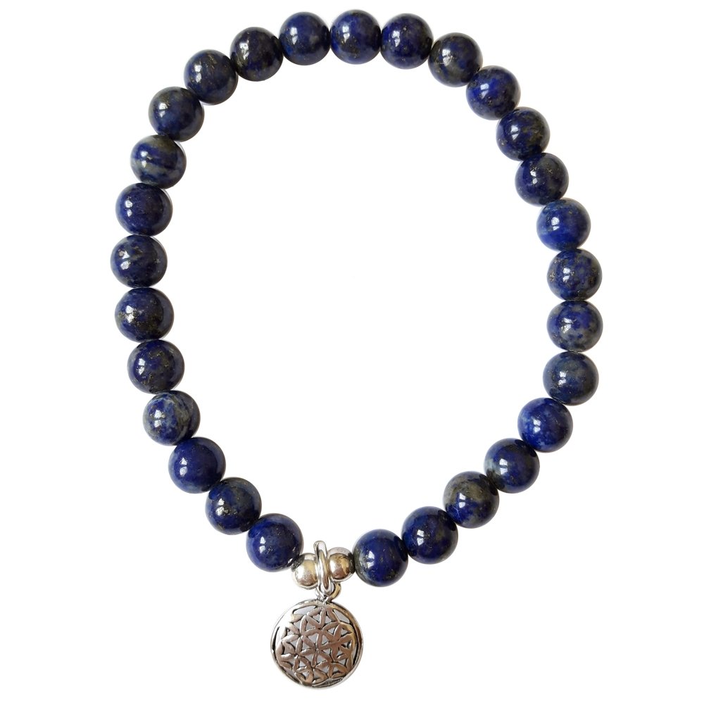 Pulsera de Lapislázuli y Flor de la Vida en Plata de Ley