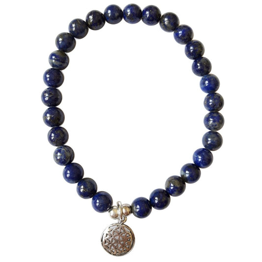 Pulsera de Lapislázuli y Flor de la Vida en Plata de Ley