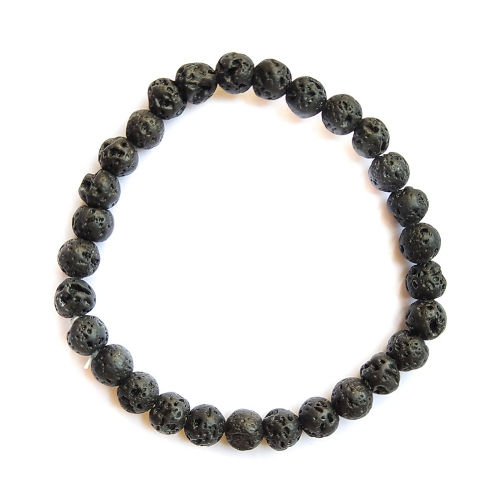 Pulsera de lava volcánica de mineral de Mystical Tienda, muestra bolas negras con textura porosa y detalles naturales.
