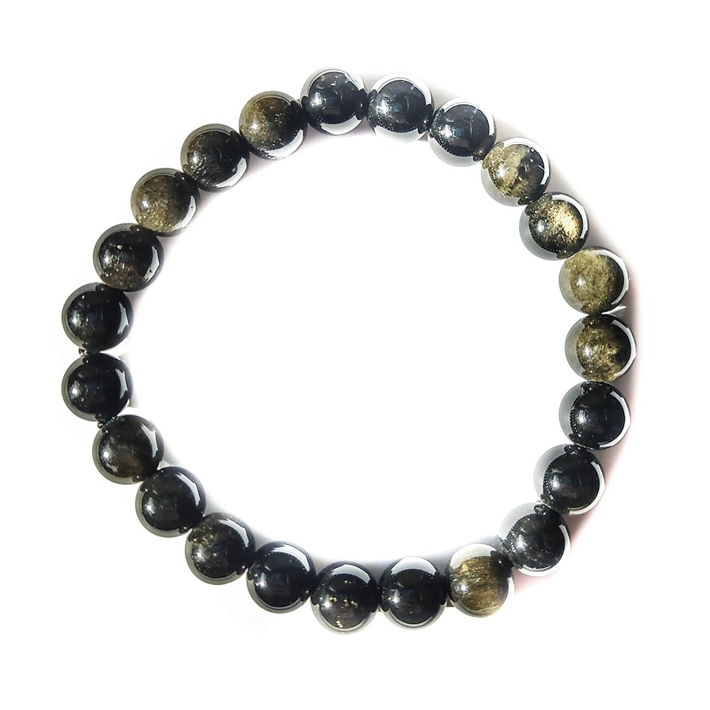 Pulsera de mineral de obsidiana dorada con bolas lisas, accesorio de belleza y energía de Mystical Tienda.