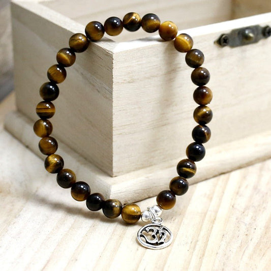 Pulsera de Ojo de Tigre y Símbolo OM