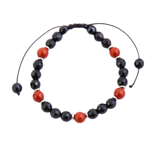 Pulsera de Ónix Facetado & Jaspe Rojo - Nudo Corredizo - Sensaido