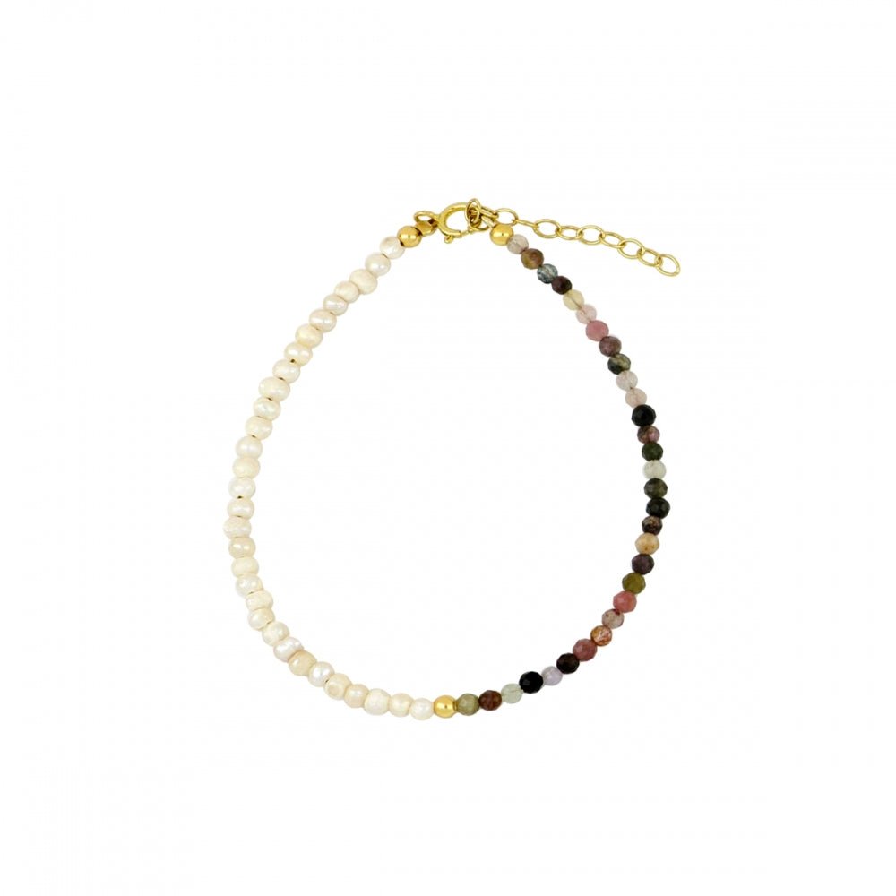 Pulsera de Perlas + Turmalina Multicolor 'Gold'