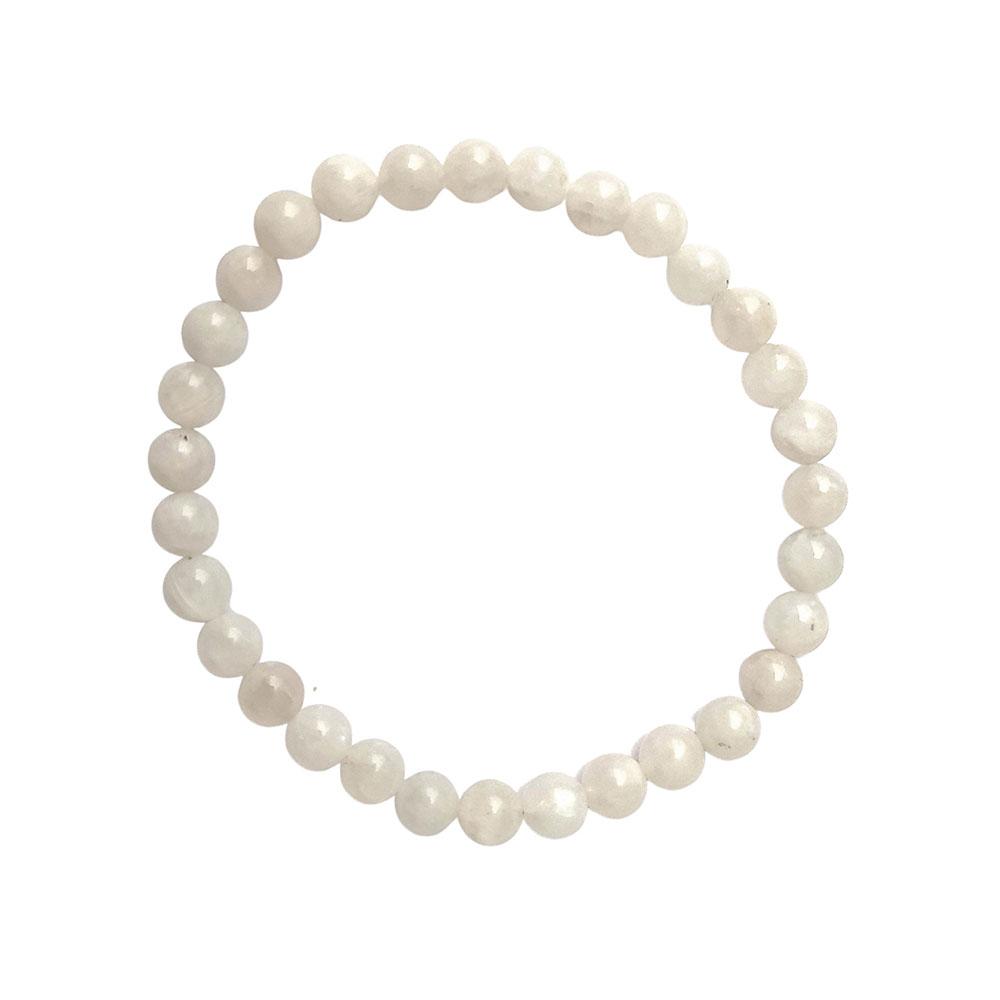 Pulsera de piedra de luna de mineral con cuentas redondas en tono gris y blanco, diseñada por Mystical Tienda.