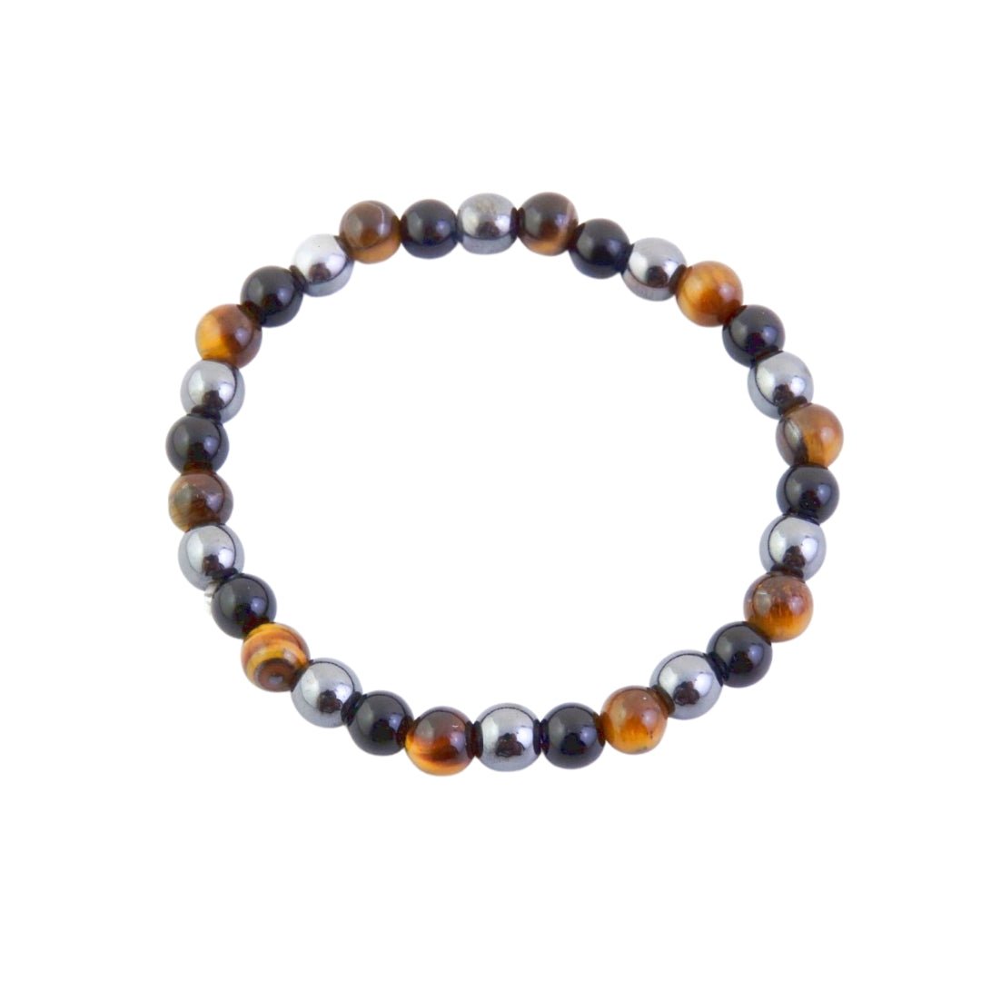 Pulsera de Triple Protección : Ojo de Tigre, Hematite y Ónix