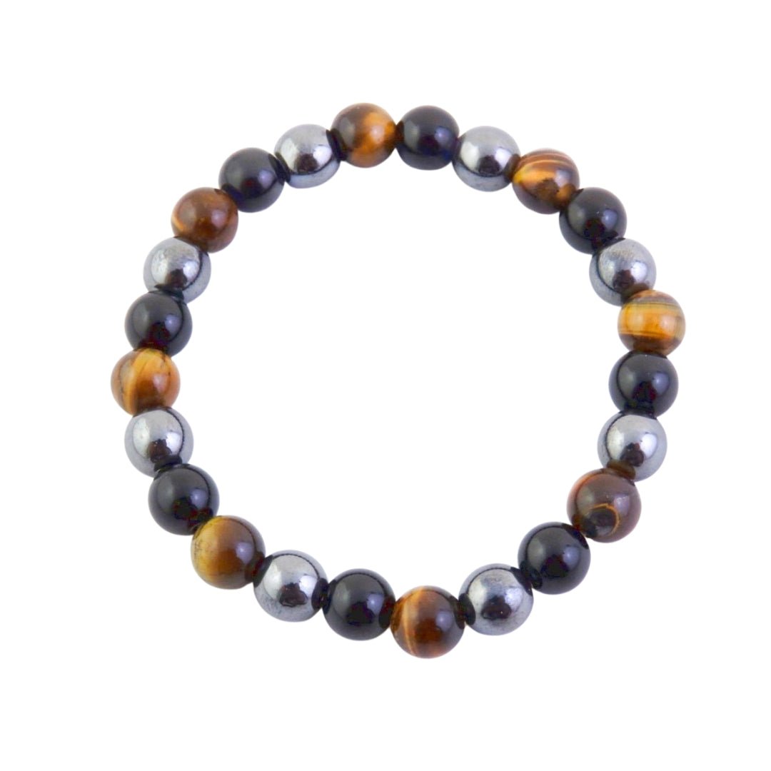 Pulsera de Triple Protección : Ojo de Tigre, Hematite y Ónix
