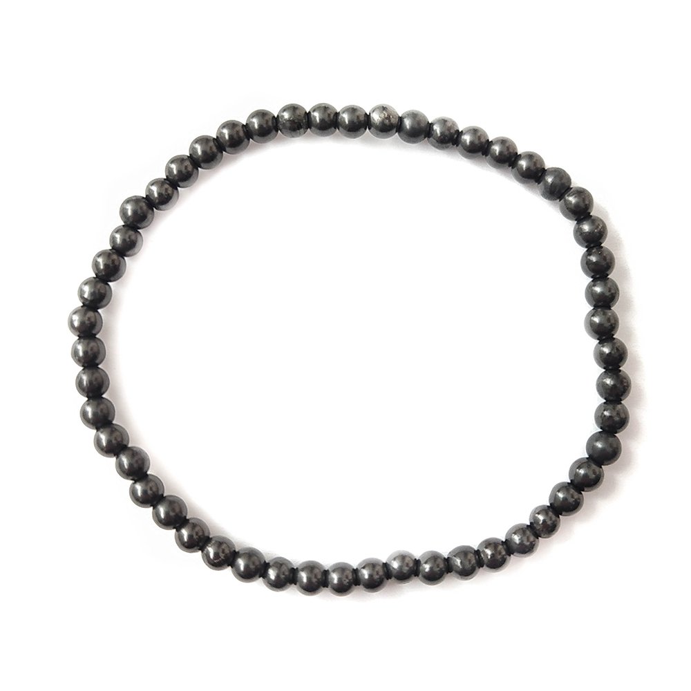 Pulsera de Shungit negra de Mystical Tienda, con cuentas redondas y acabado brillante, diseñada para protección y bienestar.