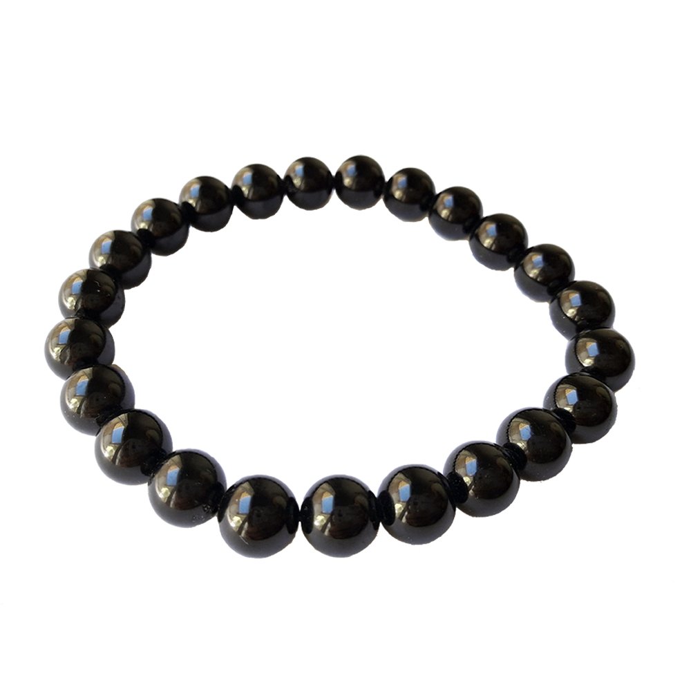 Pulsera de mineral Turmalina Negra con bolas lisas, accesorio de joyería estilo natural y elegante.