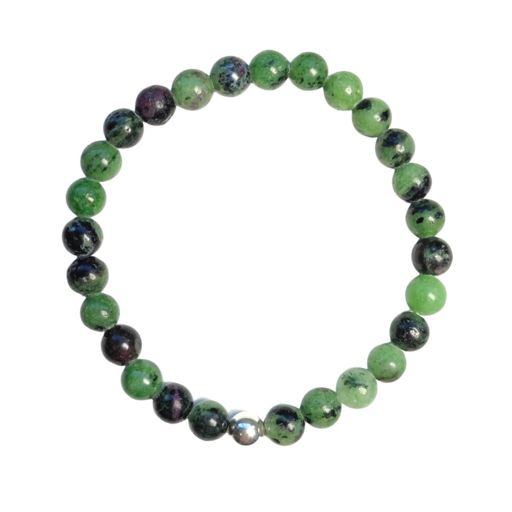 Pulsera de Zoisita Rubí con Bola de Plata de Ley