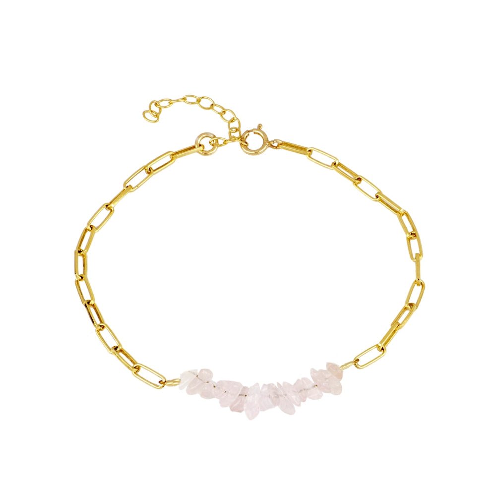 Pulsera de plata 'Eloise' con cuarzo rosa, joya elegante y delicada para uso diario o como accesorio de moda.