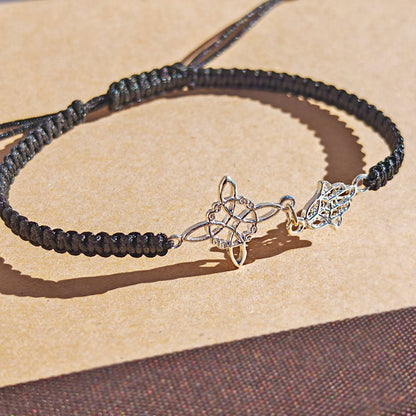 Pulsera Macramé Mano de Fátima y Nudo de Bruja - Plata de ley 925