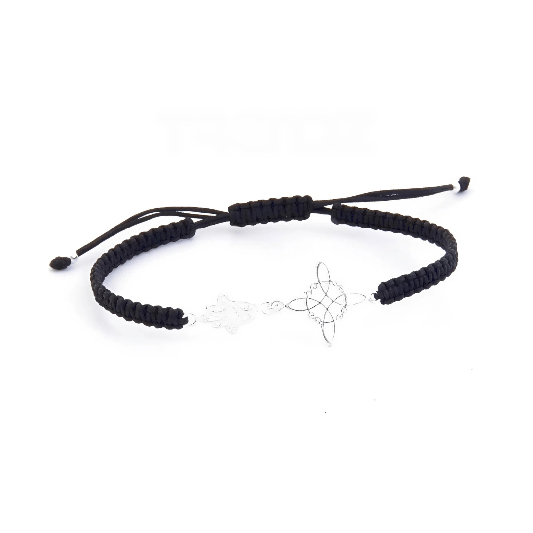 Pulsera Macramé Mano de Fátima y Nudo de Bruja - Plata de ley 925