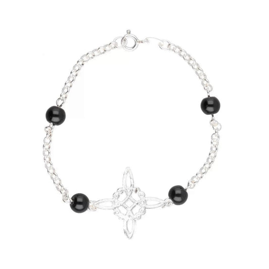 Pulsera de plata S925 con nudo de bruja y bola de onix, diseño elegante y delicado, para complementar cualquier estilo.