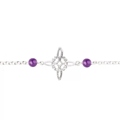 Pulsera de plata de ley 925 con nudo de bruja y bola de amatista, joya elegante y mística de Mystical Tienda.