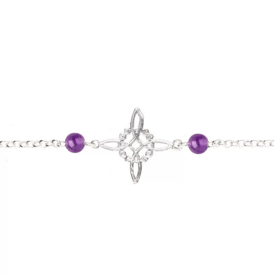 Pulsera de plata de ley 925 con nudo de bruja y bola de amatista, joya elegante y mística de Mystical Tienda.