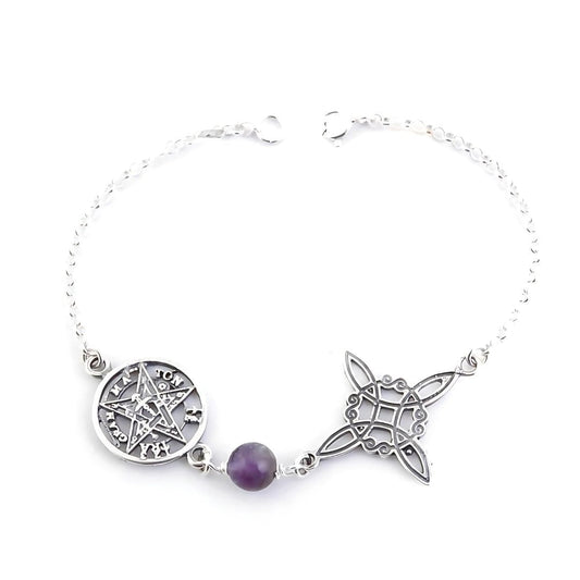 Pulsera Nudo de Bruja & Tetragramaton con Bola Amatista - S925 - Sensaido