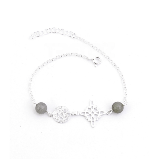 Pulsera Nudo de Bruja & Tetragramaton con Doble Bola Labradorita- S925
