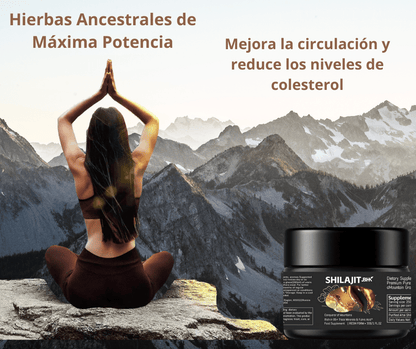 Resina de Shilajit del Himalaya en frasco, suplemento dietético para energía pura y vitalidad natural, en envase transparente