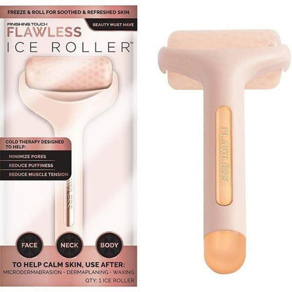 Rodillo de hielo para cuidado de la piel, masajeador calmante para cara, cuello y cuerpo, con acabado en acero inoxidable.