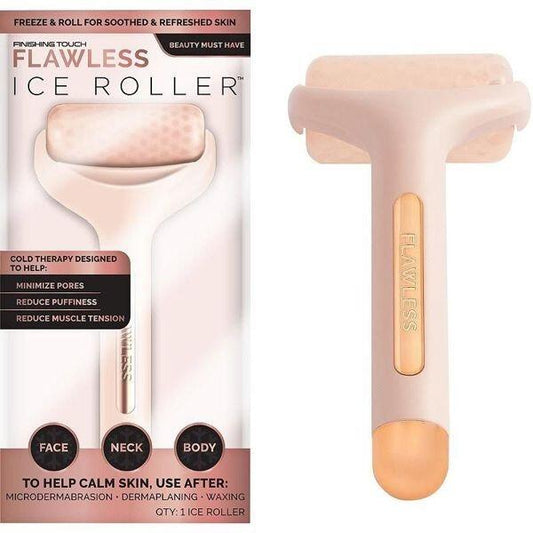 Rodillo de hielo para cuidado de la piel, masajeador calmante para cara, cuello y cuerpo, con acabado en acero inoxidable.