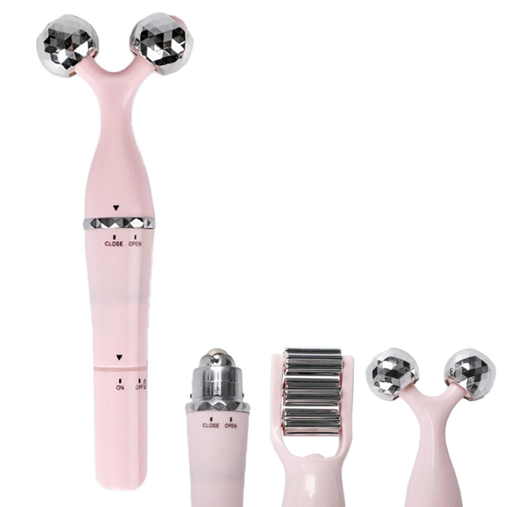 Rodillo masajeador facial 3 en 1 de innovagizmo con detalles visibles y diferentes partes para masajear la piel.