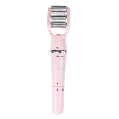 Rodillo masajeador facial 3 en 1 de innovagizmo, herramienta para aliviar tensión y mejorar la piel facial, en color gris.