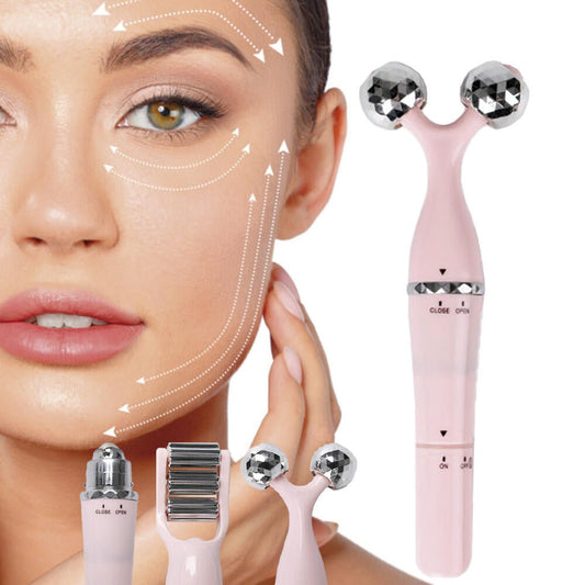 Rodillo masajeador facial 3 en 1 de innovagizmo, herramienta para masajes y cuidado de la piel en la cara.