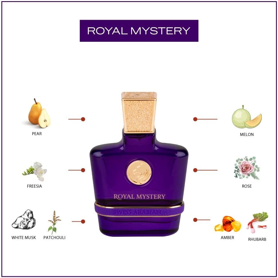 Swiss Arabian - Perfume Royal Mystery - 100ml - Eau de Parfum - Fragancia Femenina - Familia olfativa Chipre Frutal - Elegante y Sofisticada