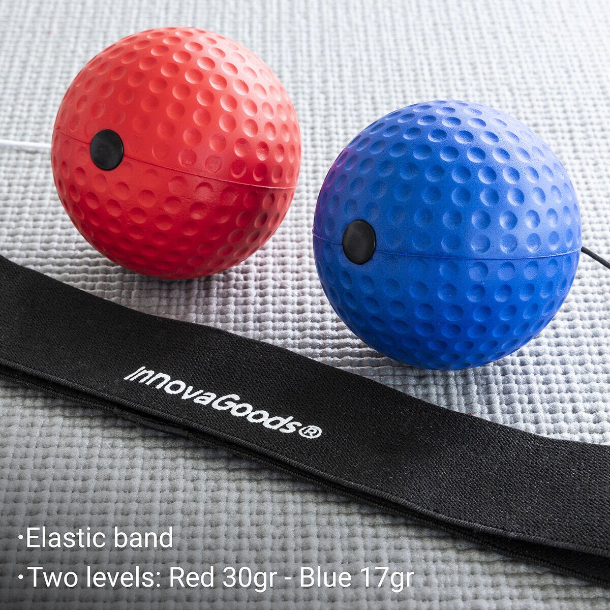 Set de pelotas de entrenamiento y reflejos Balxing Innovagizmo con varias pelotas de diferentes tamaños y colores para ejercicio y reflejos.