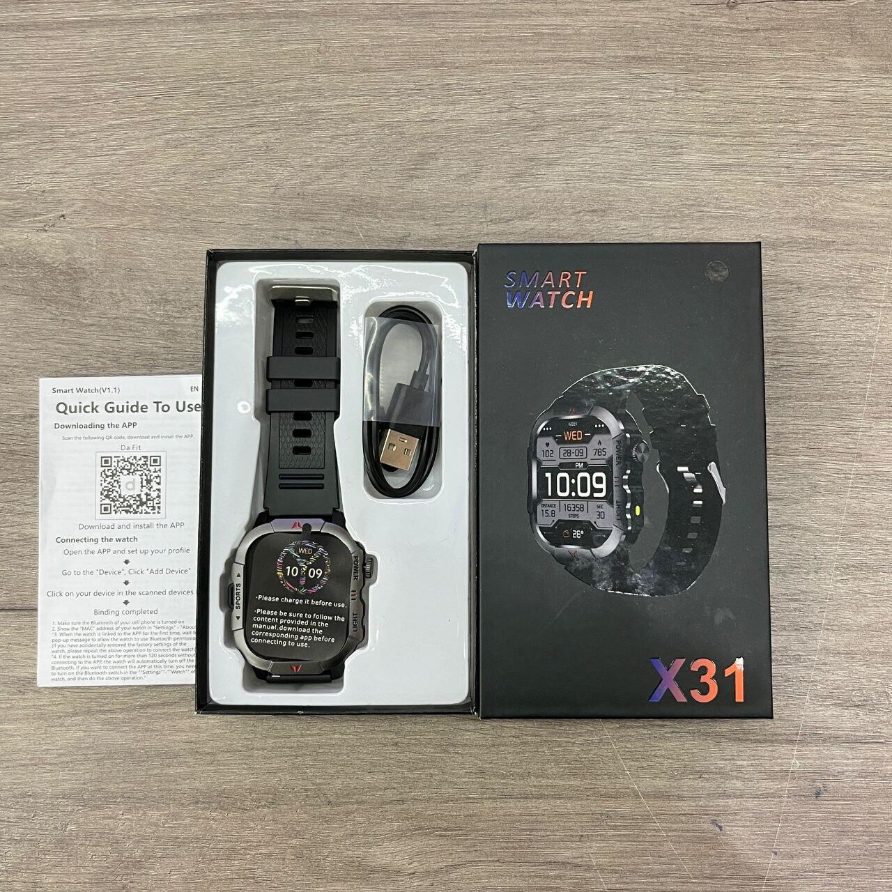 Reloj inteligente innovagizmo X30 con pantalla digital, pulsera negra y funciones de seguimiento de actividad y notificaciones.