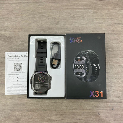 Reloj inteligente innovagizmo X30 con pantalla digital, pulsera negra y funciones de seguimiento de actividad y notificaciones.