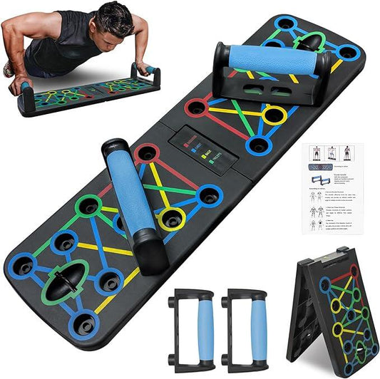 Tabla plegable para flexiones de la marca Innovagizmo, con diseño compacto y resistente para ejercicio en casa o en movimiento.