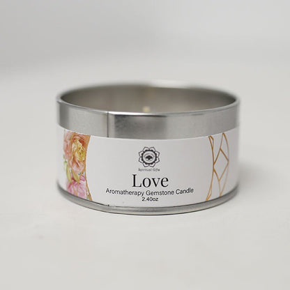 Vela 'Green Tree' de amor y cuarzo rosa de Mystical Tienda, con vela verde y detalles decorativos naturales.