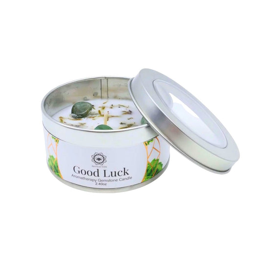 Vela verde 'Árbol de la Fortuna' con aventurina de Mystical Tienda, ideal para buena suerte y energía positiva.