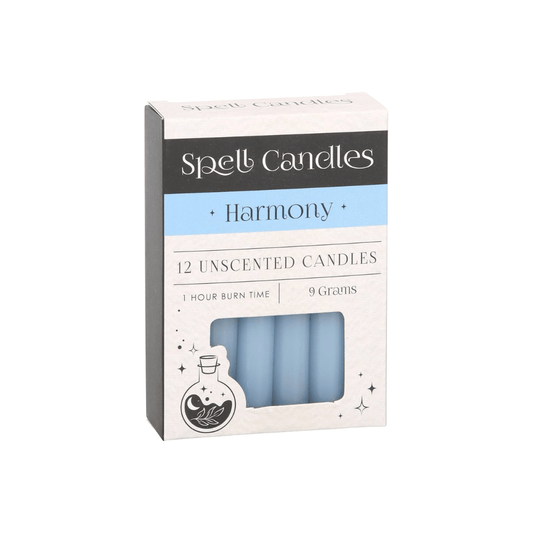 Vela Spell Candle Armonía de Mystical Tienda con diseño decorativo y colores suaves, ideal para rituales de armonía y relajación.