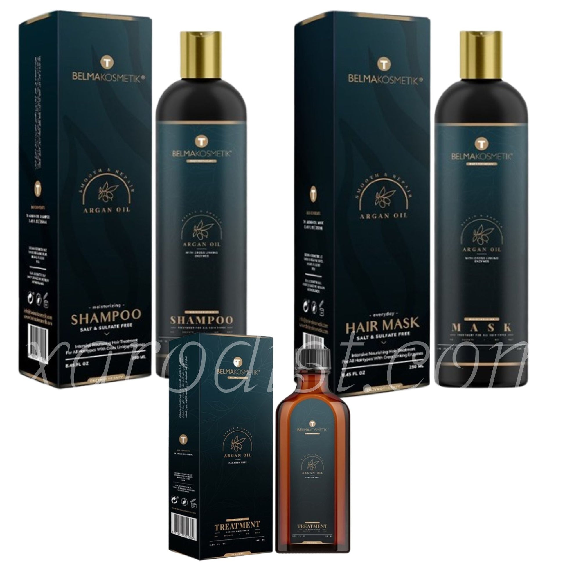 Kit de mantenimiento capilar XARODIST Belma con 3 productos de argán para todo tipo de cabello, tratamiento multifuncional para el cabello.